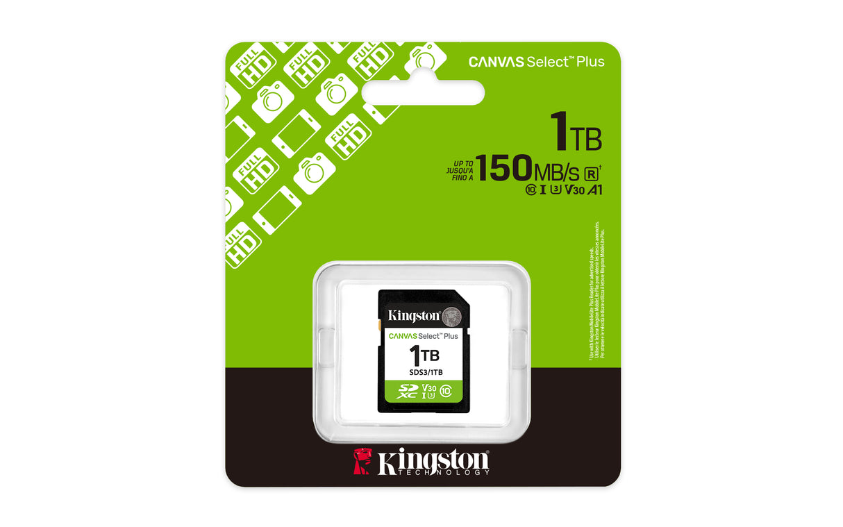 Kingston Technology 1TB SDXC Canvas Select Plus Gen3 150MB/s C10 UHS-I U3 V30 - SDS3/1TB