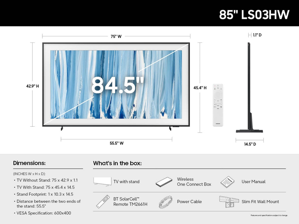 Samsung Neo QN85LS03HWFXZA TV 2.16 m (85") Smart TV Wi-Fi Black - QN85LS03HWFXZA SAMSUNG
