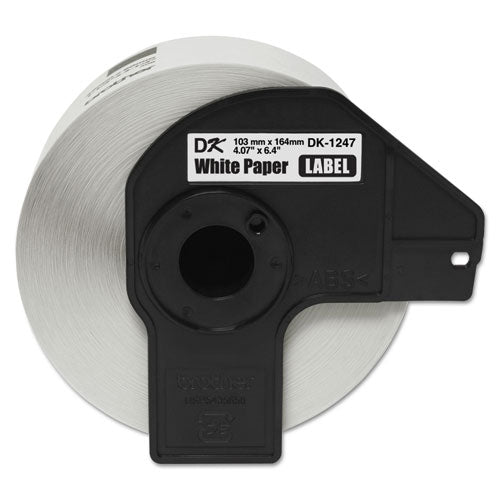 BROTHER Label Tape, 4.07" x 6.4", Black on White, 180 Labels/Roll - DK1247