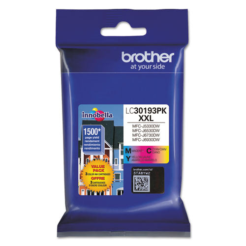 BROTHER Innobella High-Yield Ink, 1,500 Page-Yield, Cyan/Magenta/Yellow - LC30193PK BROTHER