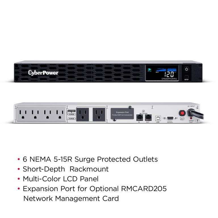 CyberPower PFC Sinewave uninterruptible power supply (UPS) Line-Interactive 0.5 kVA 300 W 6 AC outlet(s) - CP500PFCRM1U