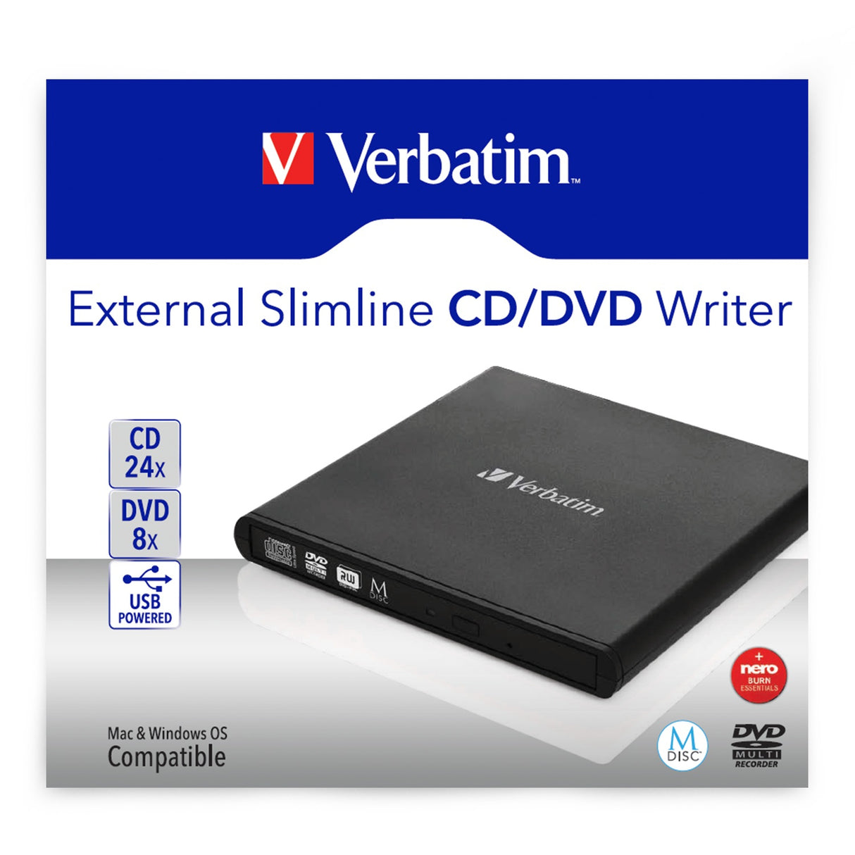 Verbatim Slimline CD/DVD optical disc drive DVD-RW Black - 98938