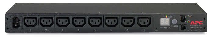 APC power distribution unit with multiple outlets on a white background