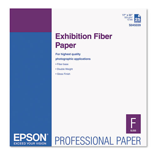 EPSON Exhibition Fiber Paper, 13 mil, 17 x 22, White, 25/Pack - S045039