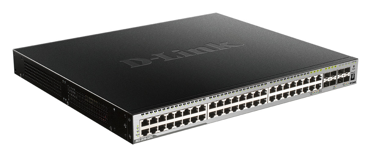 D-Link 48-Port PoE L3 Stackable Managed Gigabit Switch including 4 x 1000BaseT/SFP & 4 x 10GE SFP+ - DGS-3630-52PC/SI