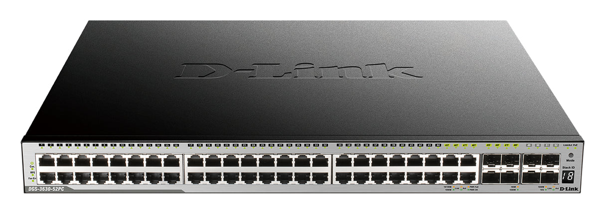 D-Link 48-Port PoE L3 Stackable Managed Gigabit Switch including 4 x 1000BaseT/SFP & 4 x 10GE SFP+ - DGS-3630-52PC/SI