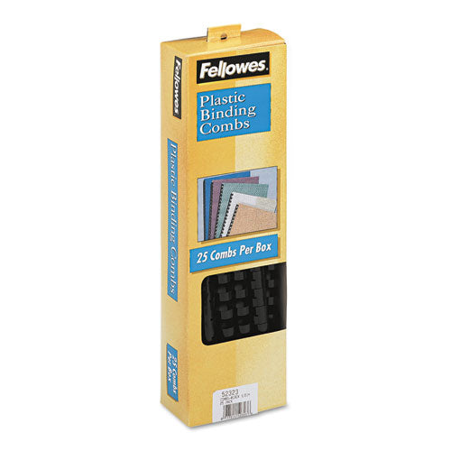 FELLOWES Plastic Comb Bindings for 11 x 8.5 Documents, 19 Rings, 0.5" (90-Sheet) Capacity, Black, 25 - 52323