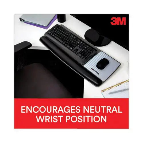 3M 3M Antimicrobial Gel Mouse Pad/Keyboard Wrist Rest Platform, 25.5 x 10.6, Black/Silver - WR422LE