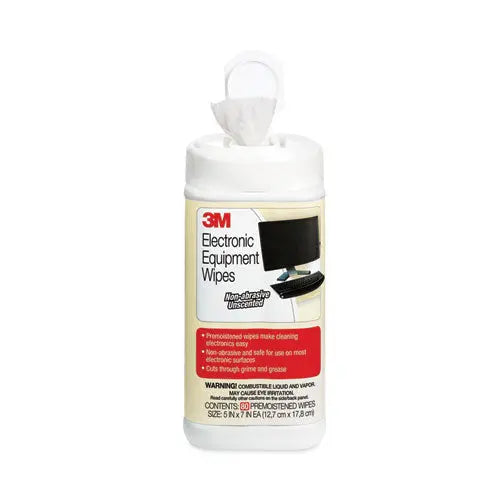 3M 3M Electronic Equipment Cleaning Wipes, 1-Ply, 5.5 x 6.75, Unscented, White, 80/Canister - CL610