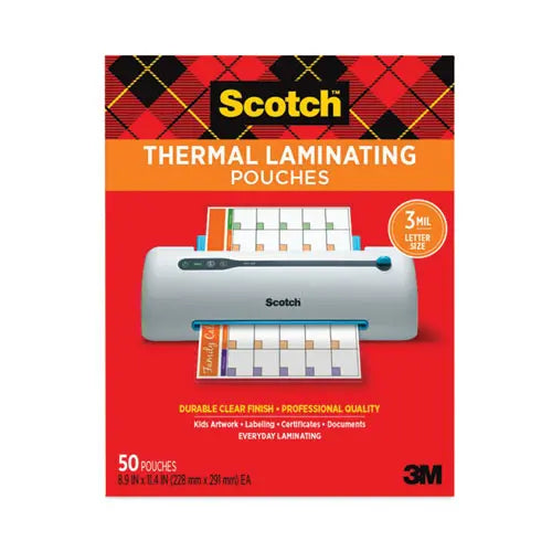3M 3M Laminating Pouches, 3 mil, 9" x 11.5", Gloss Clear, 50/Pack - TP3854-50