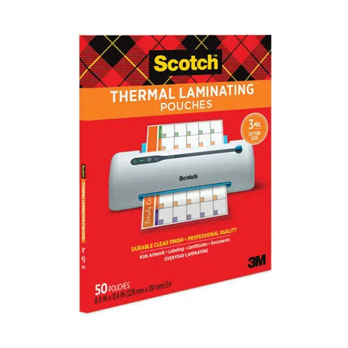 3M 3M Laminating Pouches, 3 mil, 9" x 11.5", Gloss Clear, 50/Pack - TP3854-50