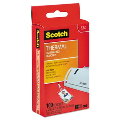 3M Business Machine Supplies Laminating Pouches, 5 mil, 2.25" x 4.25", Gloss Clear, 100/Pack - TP5852-100