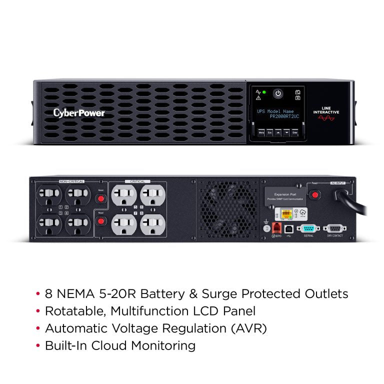 CyberPower Smart App Sinewave uninterruptible power supply (UPS) Line-Interactive 2 kVA 2000 W 8 AC outlet(s) - PR2000RT2UC