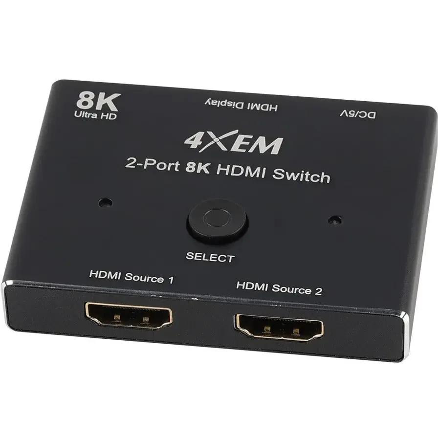 4XEM 4XEM 8K 2-Port HDMI Switch - 1 Pack - 3 x HDMI 2.1 Digital Audio/Video - Female - 1 x Micro USB - Female - 7680 x 4320 Supported - Black