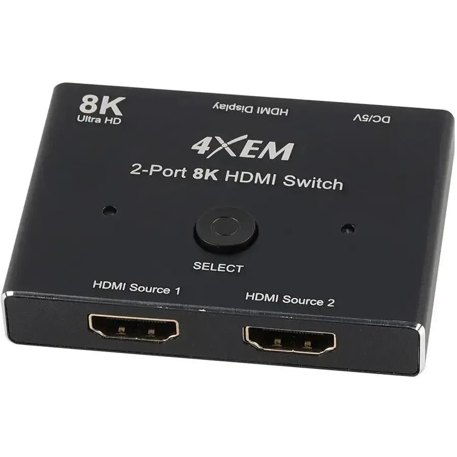 4XEM 4XEM 8K 2-Port HDMI Switch - 1 Pack - 3 x HDMI 2.1 Digital Audio/Video - Female - 1 x Micro USB - Female - 7680 x 4320 Supported - Black