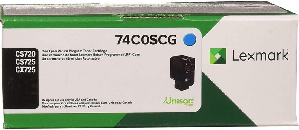 Lexmark Cyan Toner Cartridge Return Program Yield 7,000 Pages - 74C0SCG LEXMARK