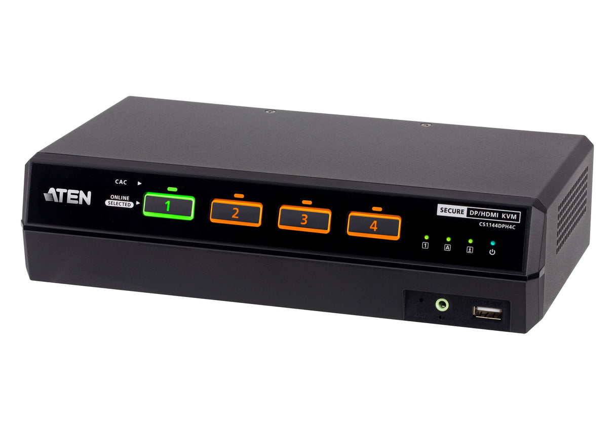 ATEN 4-Port USB 5K DisplayPort/HDMI Dual Display Universal Secure KVM Switch with CAC (PSD PP v4.0 Compliant) - CS1144DPH4C