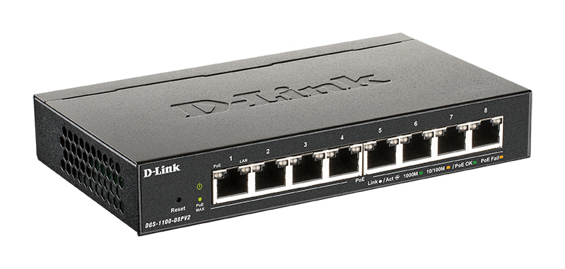 D-Link 8-Port PoE Gigabit Smart Managed Switch - DGS-1100-08PV2 D-LINK