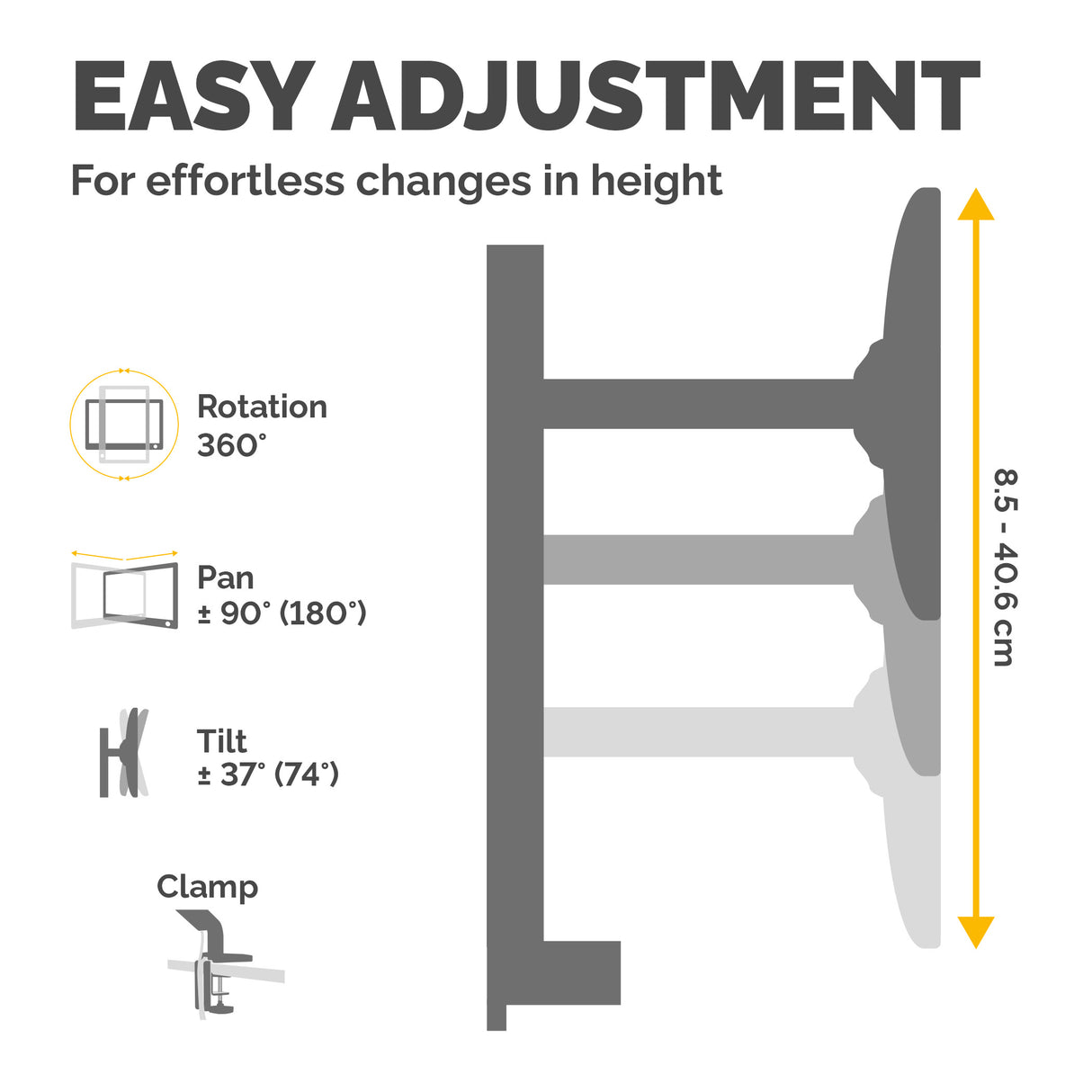 Fellowes Vista Dual Monitor Arm - Monitor Mount for 10KG 26 inch Screens - Ergonomic Adjustable Monitor Arm Desk Mount - Pan 180° Rotation 360°, VESA 75 x 75/100 x 100 - Black - 8041701