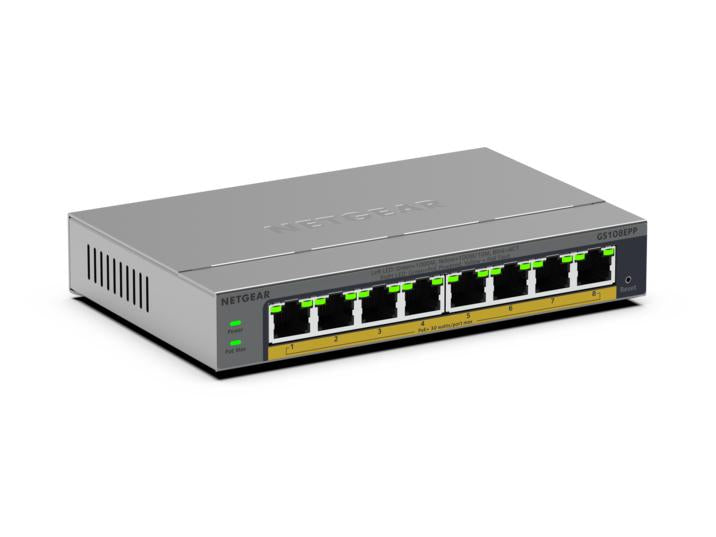 NETGEAR GS108EPP Unmanaged Gigabit Ethernet (10/100/1000) Power over Ethernet (PoE) Desktop/Wall-Mounting Grey - GS108EPP-100NAS
