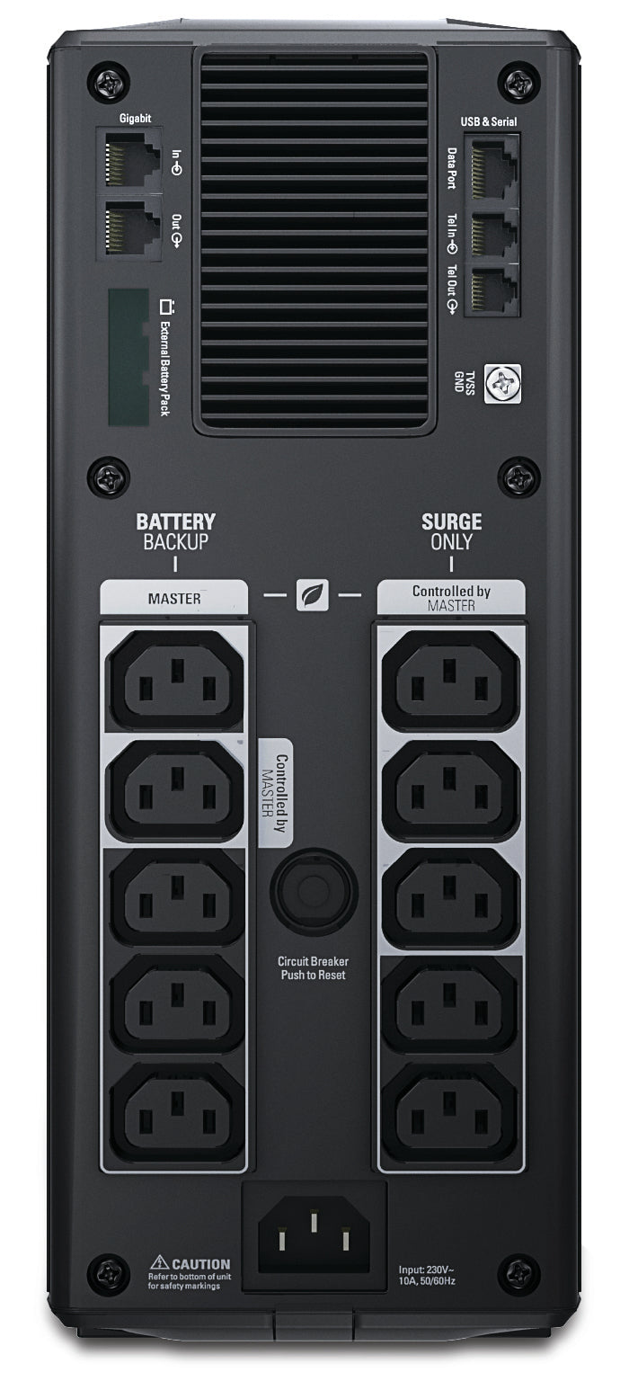 APC Back-UPS Pro, 1500VA/865W, Tower, 230V, 10x IEC C13 outlets, AVR, LCD, User Replaceable Battery - BR1500GI