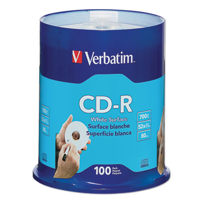 CD-R Recordable Disc, 700 MB/80 min, 52x, Spindle, White, 100/Pack - 94712