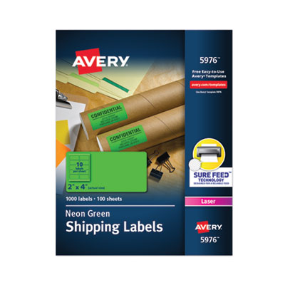 High-Visibility Permanent Laser ID Labels, 2 x 4, Neon Green, 1000/Box - 05976 FELLOWES