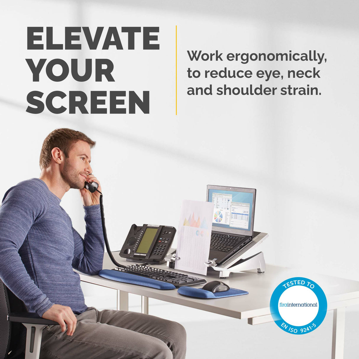 Fellowes Laptop Stand for Desk - Office Suites Plus Adjustable Laptop Stand for the Home and Office - Laptop Riser with 5 Height Adjustments - Max Monitor Size 17", Max Weight 5KG - Black/Silver - 8036701