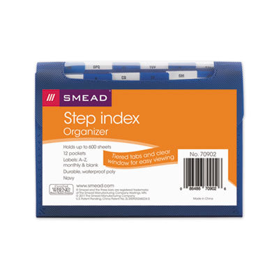 Step Index Organizer, 12 Sections, Cord/Hook Closure, 1/6-Cut Tabs, Letter Size, Navy - 70902