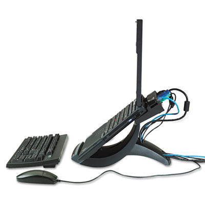 Vertical Notebook Computer Riser with Cable Management, 9" x 12" x 6.5" to 9.5", Black/Charcoal Gray, Supports 20 lbs - LX550