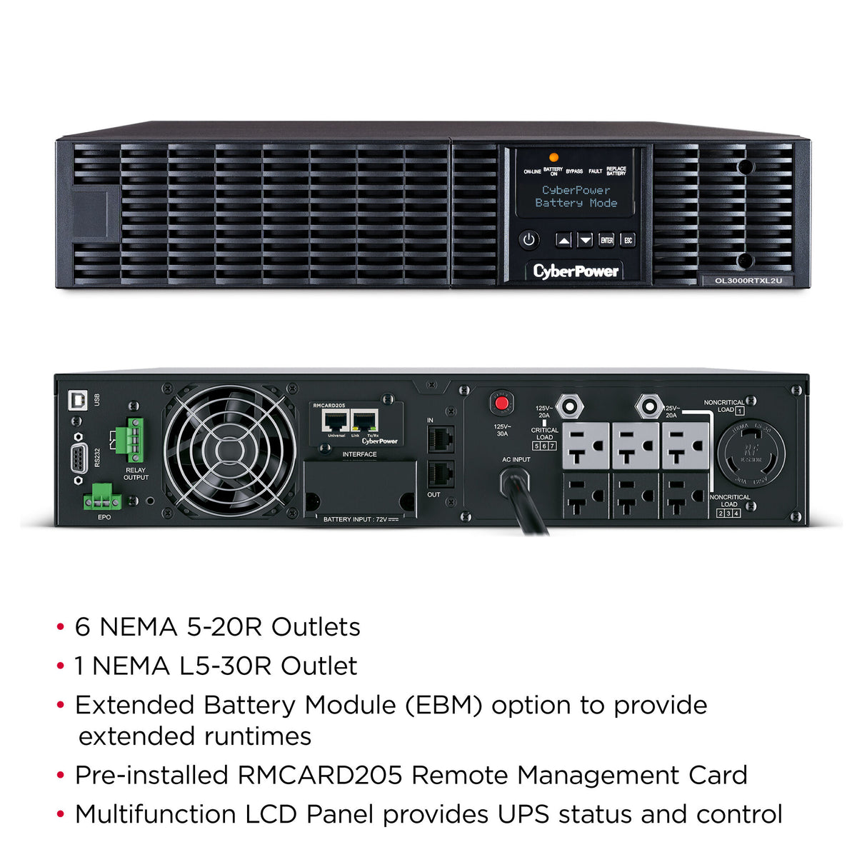 CyberPower OL3000RTXL2UN uninterruptible power supply (UPS) Double-conversion (Online) 3 kVA 2700 W 7 AC outlet(s) - OL3000RTXL2UN