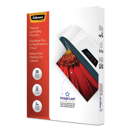FELLOWES ImageLast Laminating Pouches with UV Protection, 5 mil, 9" x 11.5", Clear, 50/Pack - 5204002