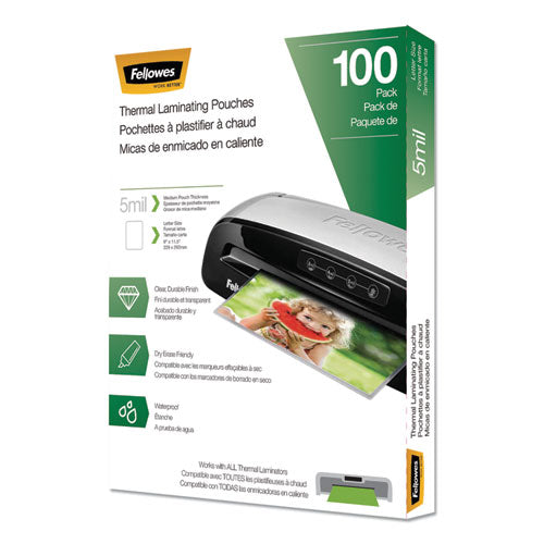 FELLOWES Laminating Pouches, 5 mil, 9" x 11.5", Gloss Clear, 100/Pack - 5743501
