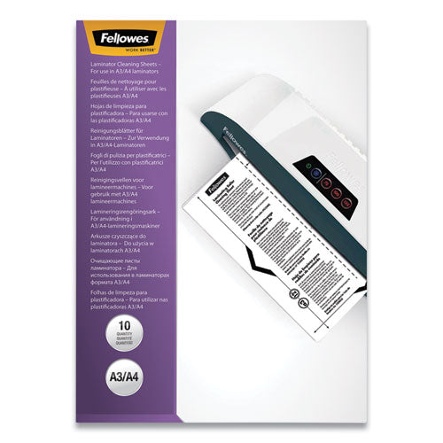 FELLOWES Laminator Cleaning Sheets, 3 to 10 mil, 8.5" x 11", White, 10/Pack - 5320603
