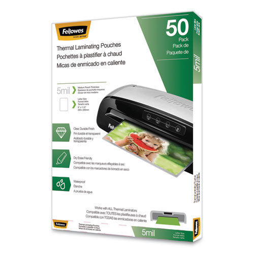 FELLOWES Thermal Laminating Pouches, 5 mil, 9" x 11.5", Matte Clear, 50/Pack - 5744501