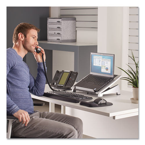 FELLOWES Office Suites Laptop Riser, 15.13" x 11.38" x 4.5" to 6.5", Black/Silver, Supports 10 lbs - 8032001