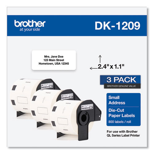 BROTHER Die-Cut Address Labels, 1.1 x 2.4, White, 800 Labels/Roll, 3 Rolls/Pack - DK12093PK