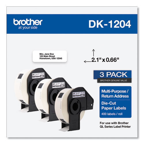 BROTHER Die-Cut Multipurpose Labels, 0.66 x 3.4, White, 400 Labels/Roll, 3 Rolls/Pack - DK12043PK