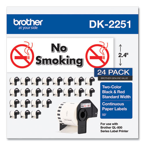 BROTHER Continuous Paper Label Tape, 2.44 x 50 ft, White, 24 Rolls/Pack - DK225124PK BROTHER