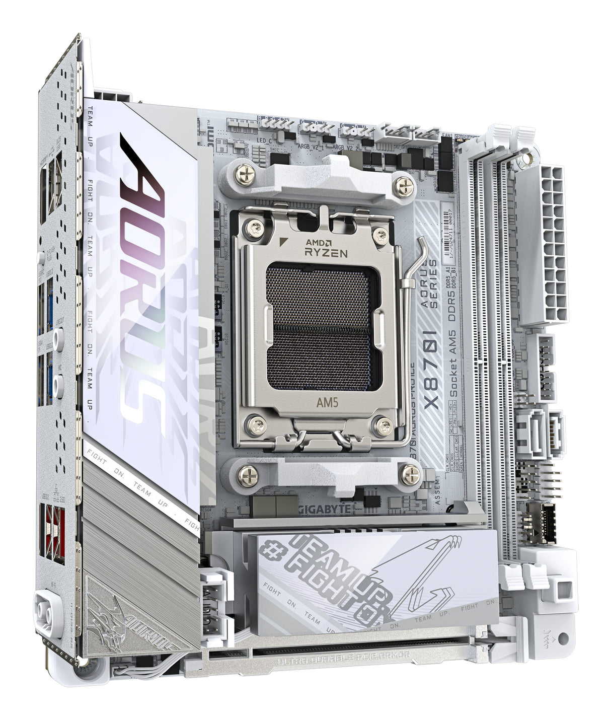 GIGABYTE X870I AORUS PRO ICE Motherboard - Supports AMD Ryzen 9000 Series CPUs, 8+2+1 phases VRM, up to 8400MHz DDR5 (OC), 1xPCIe 5.0 M.2 + 1xPCIe 4.0 M.2, WI-FI 7, 2,5GbE LAN, USB 4 - X870I AORUS PRO ICE