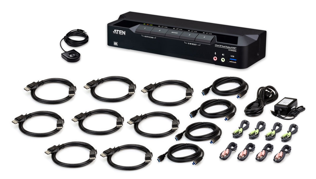 ATEN 4-Port USB 3.0 8K DisplayPort Dual-Display KVMP™ Switch (Cables included) - CS1944DPA ATEN
