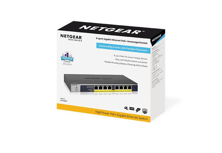 NETGEAR GS108PP Unmanaged Gigabit Ethernet (10/100/1000) Power over Ethernet (PoE) Black - GS108PP-100NAS
