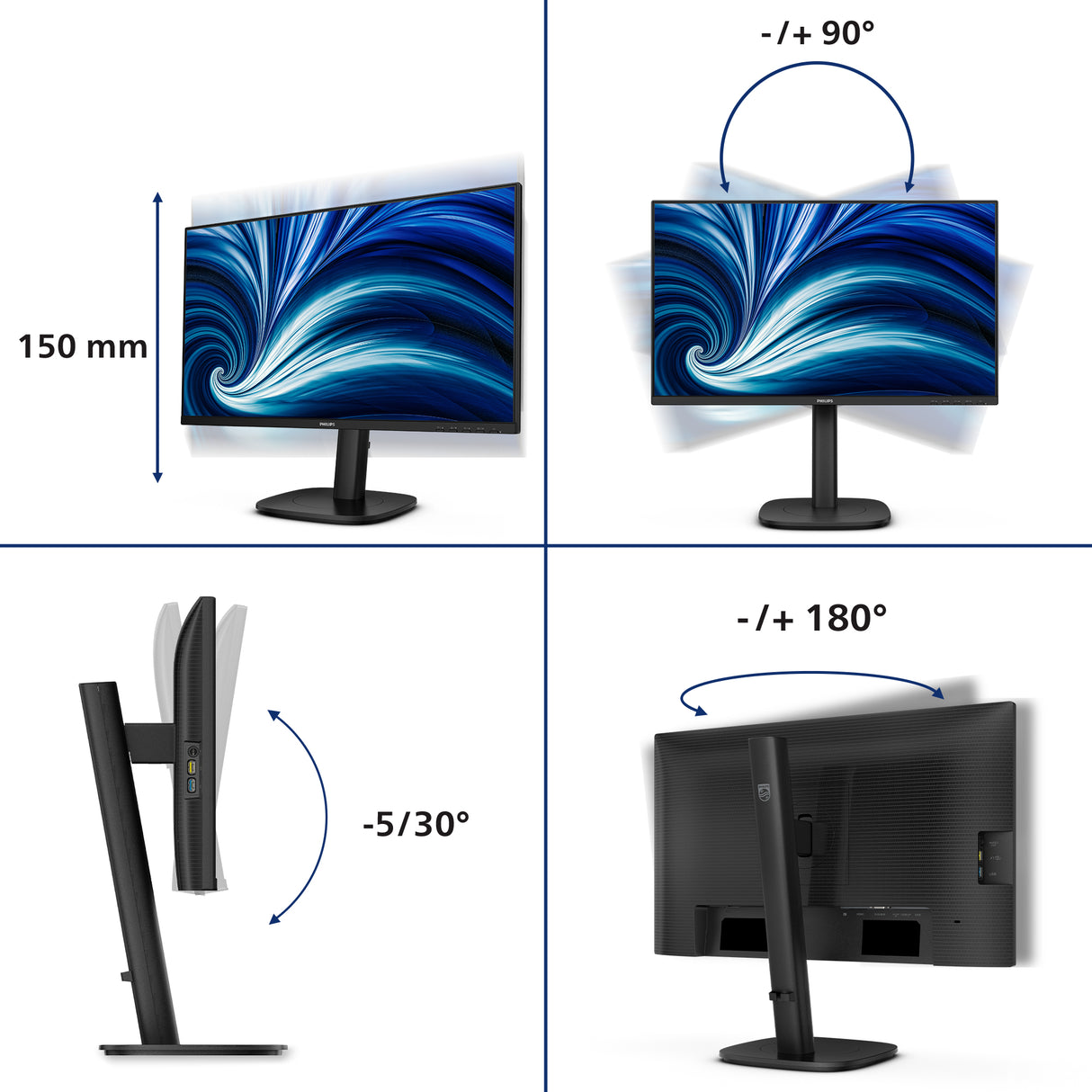 Philips 3000 series 24B2N3200J/27 computer monitor 60.5 cm (23.8") 1920 x 1080 pixels Full HD LCD Black - 24B2N3200J