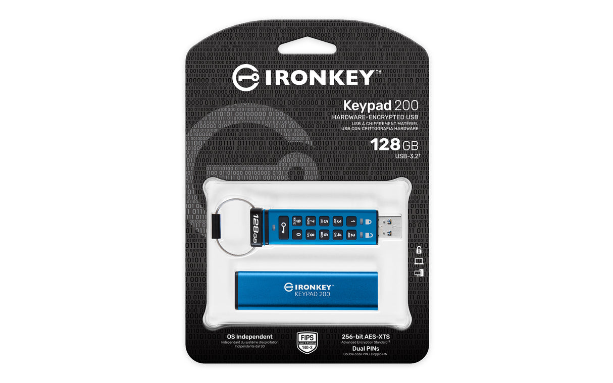 Kingston Technology IronKey 128GB Keypad 200, FIPS 140-3 Lvl 3 AES-256 Hardware Encrypted - IKKP200/128GB