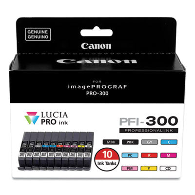 4192C007 (PFI-300) Ink, Matte Black/Photo Black/Gray/Cyan/Photo Cyan/Red/Magenta/Photo Magenta/Yellow/CO, 10/Pack - 4192C007