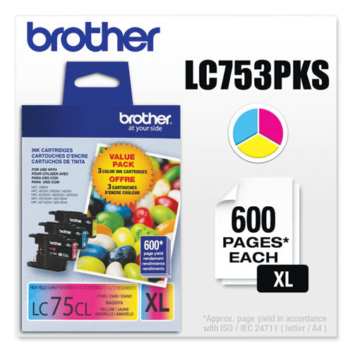 BROTHER Innobella High-Yield Ink, 600 Page-Yield, Cyan/Magenta/Yellow - LC753PKS BROTHER