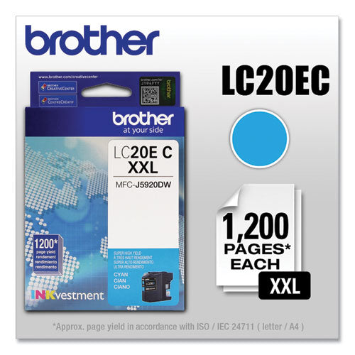 BROTHER INKvestment Super High-Yield Ink, 1,200 Page-Yield, Cyan - LC20EC BROTHER