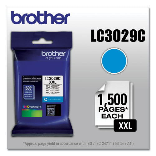 BROTHER INKvestment Super High-Yield Ink, 1,500 Page-Yield, Cyan - LC3029C BROTHER