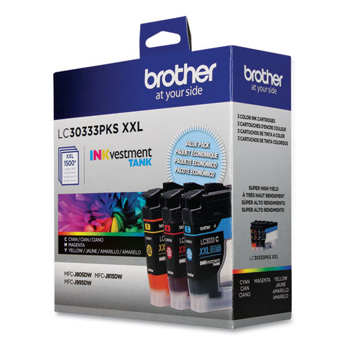 BROTHER INKvestment Super High-Yield Ink, 1,500 Page-Yield, Cyan/Magenta/Yellow - LC30333PKS BROTHER