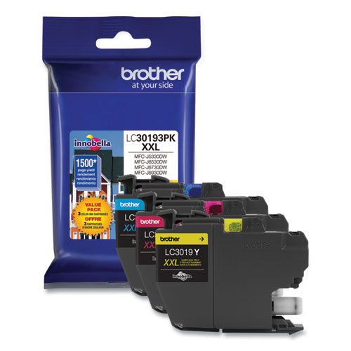 BROTHER  Innobella High-Yield Ink, 1,500 Page-Yield, Cyan/Magenta/Yellow - LC30193PK